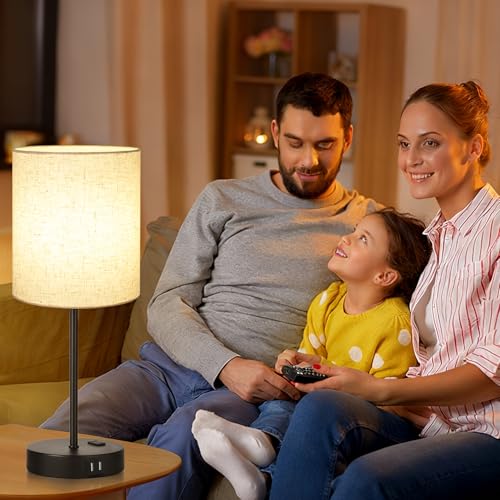 Lynnoland 2 Pack Touch Control Table Lamps with 2 USB & AC Outlet, 3-Way Dimmable Bedside Nightstand Lamps for Bedroom Living Room Nursery, 800 Lumens 3000K Warmlight Bulbs Included - color: Natural Linen & Matte Black