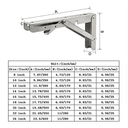 20 Inch Folding Shelf Brackets, 2 Pack Stainless Steel Heavy Duty L Bracket - color: Silver, size: 20 Inch