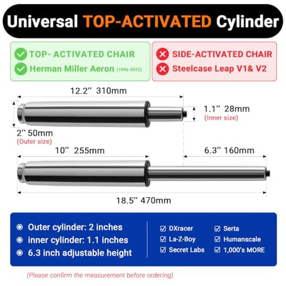 12.2-18.5 Inches Office Chair Cylinder Replacement, TOP-Activated - color: Polished Steel, size: 6.3‘’ Height Range