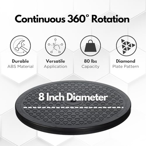 LapWorks 8 inch Heavy-Duty Swivel Base - 0.8" Profile, Supports 80lbs - 360˚ Rotating Turntable and Lazy Susan Stand for Monitors, Computers, Plants, More - size: 8-Inch