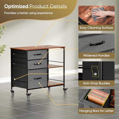 ZENY Lateral File Cabinet with 3 Drawers, Mobile File Cabinet Printer Stand, Rolling Fabric Lateral Filing Cabinet for Office Home Small Space (Grey) - color: Grey
