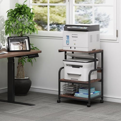 Fannova Printer Table Stand with Height Adjustable Shelf, 3 Tier Rolling Printer Cart with Wheels for Home Office Storage and Organization, Industrial Style - color: Rustic Brown
