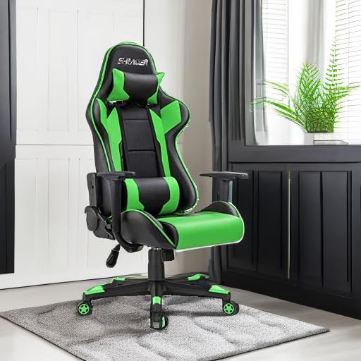 Homall Gaming Chair, Office Chair High Back Computer Chair Leather Desk Chair Racing Executive Ergonomic Adjustable Swivel Task Chair with Headrest and Lumbar Support (Green) - color: Green