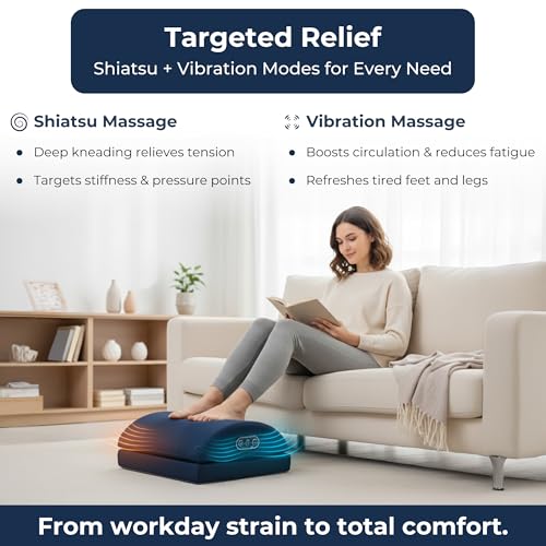 Serenova 2-in-1 Under Desk Foot Massager and Footrest, Cordless Rechargeable Shiatsu and Vibration Foot Rest for Office, Home Desk and Work from Home, Auto-Off Timer, Washable Cover
