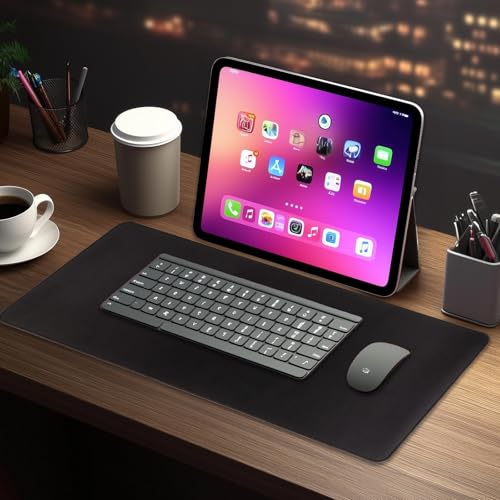 Gaming Mouse Pad for Desk Large MousePad Gaming with Superior Micro-Weave Cloth, Extended Mousepad with Stitched Edges, Non-Slip Base, Water Resist Keyboard Pad for Office & Home, 31.5 x 12 in, Black