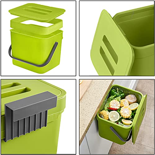 LALASTAR 1.8 Gallon Hanging Trash Can, Green, Plastic, Compost Bin Indoor Kitchen Sealed, Small Trash Can with Lid, Mountable - color: Green