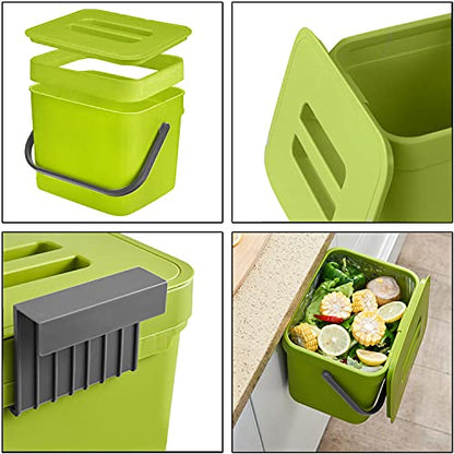 LALASTAR 1.8 Gallon Hanging Trash Can, Green, Plastic, Compost Bin Indoor Kitchen Sealed, Small Trash Can with Lid, Mountable - color: Green