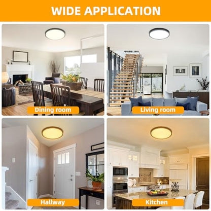 Hlite 12 inch Flush Mount LED Ceiling Light Fixture,2400LM,3CCT,6Pack | 24W Super Slim Light Fixtures Ceiling Mount 3000K/4000K/5000K Selectable,Light Fixtures for Kitchen,Bedroom,Black - color: Black, size: 12 inch-6