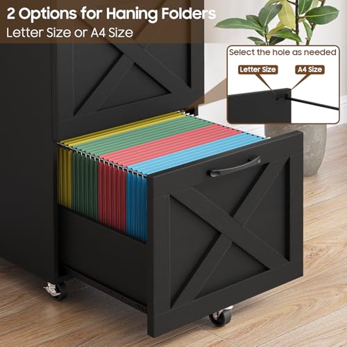 Halitaa Farmhouse 2 Drawer Small File Cabinet with Wheels, Rustic Black - color: Rustic Black, size: 2 Drawer