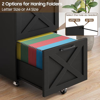 Halitaa Farmhouse 2 Drawer Small File Cabinet with Wheels, Rustic Black - color: Rustic Black, size: 2 Drawer