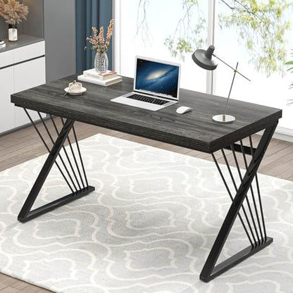 Modern Home Office Desks, Rustic Wood and Metal Computer Desk, Industrial Writing Study Gaming Table for Living Room Bedroom, Dark Gray, 47 Inch - color: Dark Gray, size: 47 Inch
