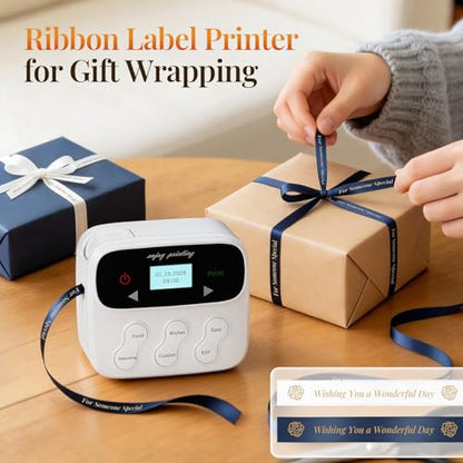 Phomemo F12 Ribbon Label Printer, Magnetic Label Maker Machine with 4 Tapes | No Typing Required, One-Click Printing, Handheld Rechargeable Backlit-LCD Screen for Home Food School Gift Wrapping Fridge - style: 1 Printer with 4 Tapes