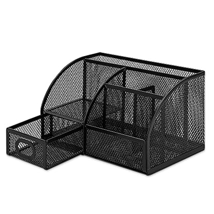 Amazon Basics Mesh Pen Holder and Desktop Desk Organizer, Office Caddy Storage for Writing Utensils, 9.1 x 5.9 x 5.5 inches, Black - style: Pen Holder Organizer