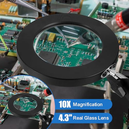 10X Magnifying Glass with Light and Clamp, Real Glass Lens, Adjustable Swing Arm, 3 Color Modes, Stepless Dimming LED Magnifying Lamp for Reading, Crafts, Soldering, Sewing & Close Work - style: Clamp【BASIC】