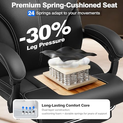 AreShark Ergonomic Office Chair with Footrest - High Back Executive Leather Desk Chair, Breathable Reclining Computer Chair with Lumbar Support, Heavy Duty Swivel Task Chair for Home Office & Gaming - color: Ebony
