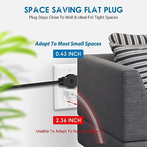 K KASONIC 12 FT Twin Extension Cord Power Strip, 3 Prong Flat Plug, Black - color: Black