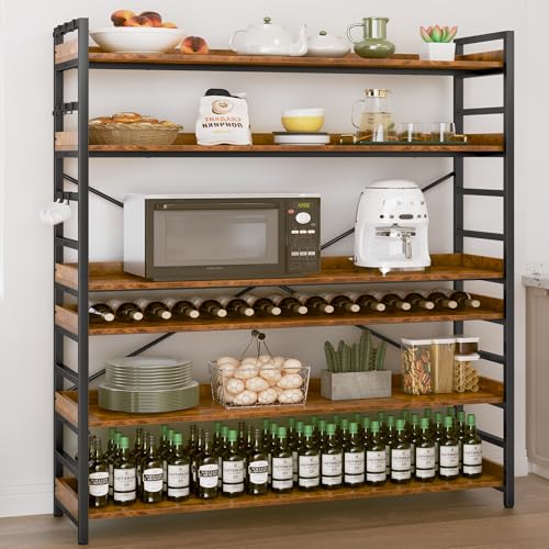 HCHQHS 6 Tier Bookshelf, Adjustable Industrial Bookcase, Vertical Tall Book Shelf, Wood and Black Metal Open Bookshelves for Home Office, Living Room, Bedroom - color: Rustic Brown, size: 6-Tier (47"W x 70"H)