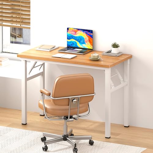 DlandHome 31.5 Inch Small Folding Computer Desk for Home Office, Teak White - color: Teak + White, size: 31.5 Inches