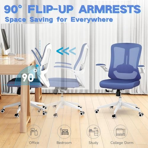 Office Chair (02BLue) | Smooth-rolling casters, space-saving design, height adjustable, for home office and gaming, sturdy construction - color: 02blue