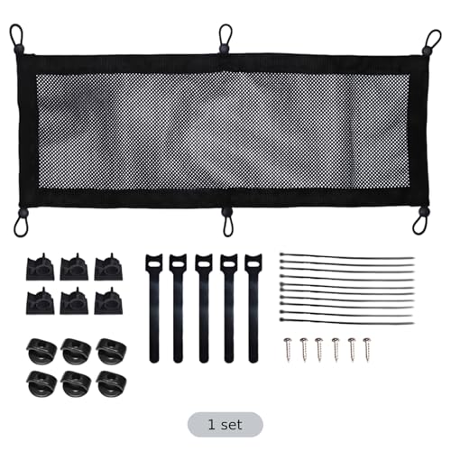 Under Desk Cable Management Net, Black Polyester Storage Pouch for Power Strips, Hidden Wire Organizer with Adhesive Mount, Cord Clip Accessories for Desktop Tidy Up, 25.2 x 9.8 in