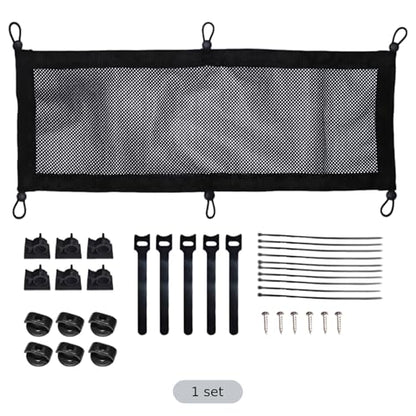 Under Desk Cable Management Net, Black Polyester Storage Pouch for Power Strips, Hidden Wire Organizer with Adhesive Mount, Cord Clip Accessories for Desktop Tidy Up, 25.2 x 9.8 in