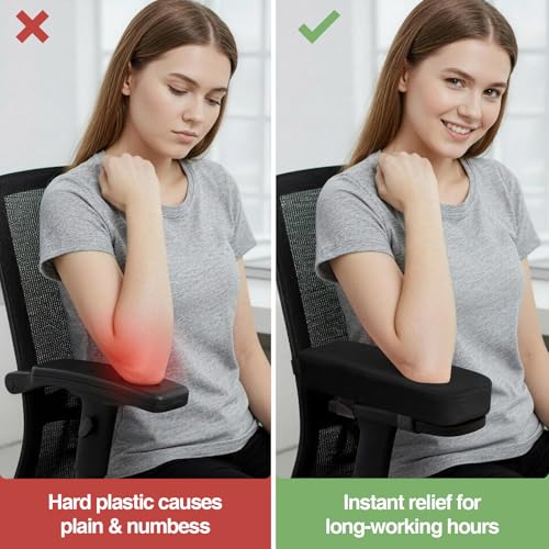 Smiry Ergonomic Office Chair Armrest Pads Black, Set of 2 Stretch Jacquard Office Computer Chair Seat Covers Black, Seat + Backrest Cover