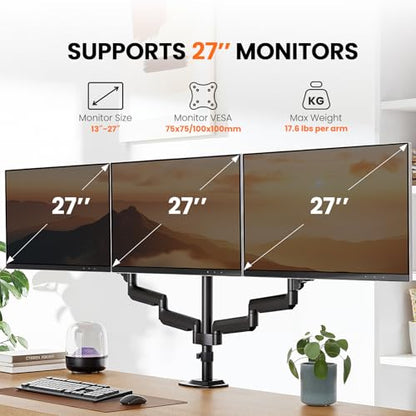 ErGear Triple Monitor Mount for 13-27 inch Screens, Premium Aluminum Triple Monitors Stand up to 17.6 lbs, Sturdy 3 Monitor Desk Mount with Swivel, Tilt, Rotation, Max VESA 100x100mm - size: 13-27 Inch, style: without USB