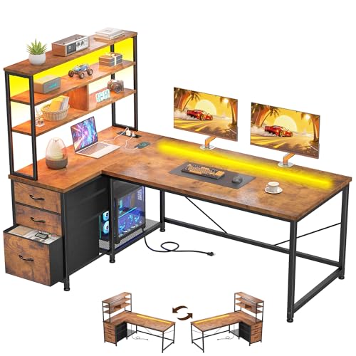 DurayLoly 55"Computer Desk with 3 Drawers & Shelf for Bedroom & Home Office | Office Desk with 3 Fabric Drawers & Storage Shelf; Organize Office and Daily Items for Tidy Bedroom & Study Room, Brown - color: Brown, size: 18.9"D x 55.1"W x 59"H