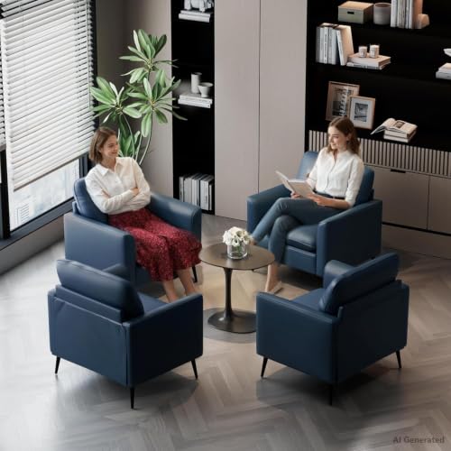 TYBOATLE Blue Faux Leather Accent Chair Set of 2 | Comfy, Cozy, Reading, Mid Century Modern, Curved Armrest, Reception, Living Room, Office - color: Blue