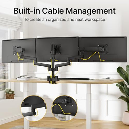 monTEK Triple Monitor Mount for 13"-27" Screens, Max 19.8 lbs Each Arm | Heavy Duty Aluminum Full Motion 3 Monitor Desk Stand, Height Adjustable Swivel Tilt Bracket, Clamp & Grommet Mounting