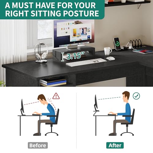 YITAHOME L Shaped Desk with Power Outlets - color: Black
