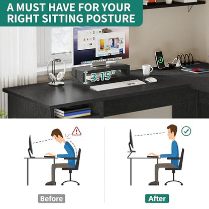 YITAHOME L Shaped Desk with Power Outlets - color: Black