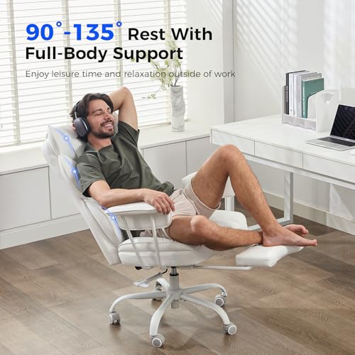 amseatec Big and Tall Office Chair, Reclining Executive Chair with Footrest - color: All White