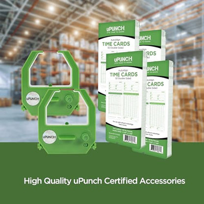 uPunch 2 Pack Ribbon/200 Card Combo for Green HN3000 AutoAlign Time Clocks (HNRG2TCG1200)