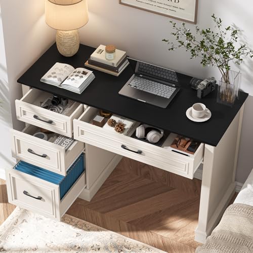 Halitaa Farmhouse 47" Executive Desk with 3 Drawers, Black | Workstation Computer Desk with Adjustable File Drawer for Home Office, Study.