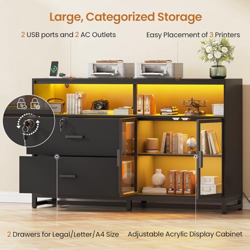 SEDETA 59" Filing Cabinet with Lock Drawers fits Legal Size for Home Office - color: Black, size: 59"
