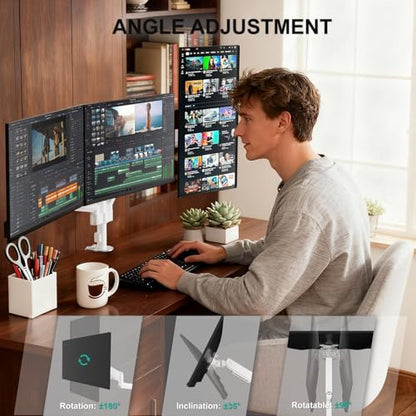 WALI Triple Monitor Mount for 13-32 inch Screens, Adjustable 3 Monitor Desk Mount with Swivel, Tilt, Clamp & Grommet Kit, Triple Monitor Stand for Desk, VESA 75x75/100x100mm (GSDM003W), White