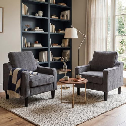 Dark Grey Accent Chairs Set of 2, Comfy Arm Chairs for Living Room, Office | STHOUYN Club Chair, Reading Chairs for Bedroom, Waiting Area Seating, Small Space Office Chairs, Supportive Wide Seat - color: Dark Gray