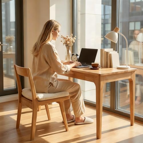 KEIKI Solid Wood Writing Desk with Drawers, 47" Computer Desk for Home Office Work, Study, Natural - color: Natural