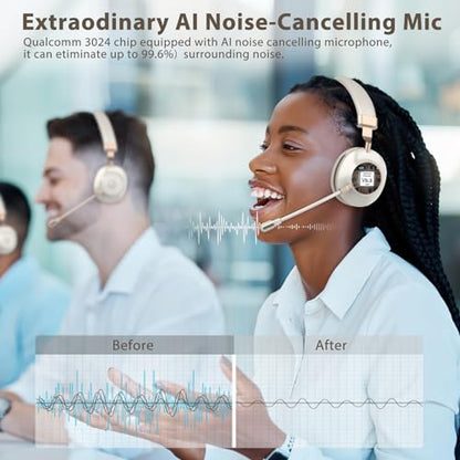 Wireless Headset with Mic for Work, Wireless Headset with Noise Cancelling Mic & USB Dongle for Meeting, V5.3 Bluetooth Headphones with Mic Mute for Work/Teams/Computer/Phone/Office/Home/Call Center
