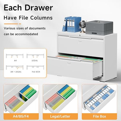 Bestoo 2 Drawer File Cabinet, Metal Lateral Filing Cabinet with Lock - color: White, size: 2 Drawer 15.7" D x 35.4" W x 28" H