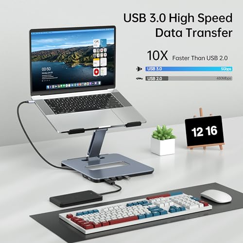 BENFEI Laptop Stand with USB C 6in1 Docking Station, HDMI 4K@60Hz, 4*USB3.0, 100W PD Compatible with MacBook Pro/Air, iPad Pro, XPS, Thinkpad
