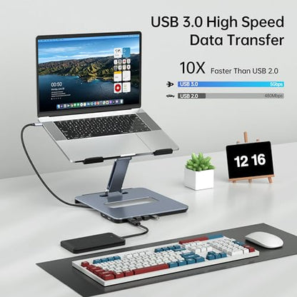 BENFEI Laptop Stand with USB C 6in1 Docking Station, HDMI 4K@60Hz, 4*USB3.0, 100W PD Compatible with MacBook Pro/Air, iPad Pro, XPS, Thinkpad