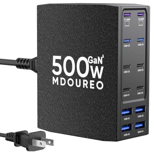 500W USB C Charger Block, MDOUREO Charging Station for Multiple Devices - color: Black, size: 5 feet