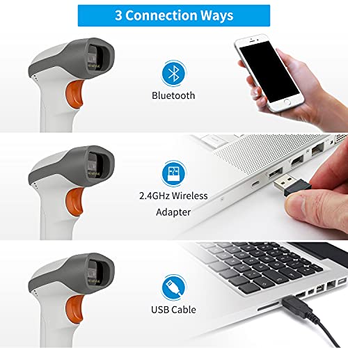 NetumScan Bluetooth 2D Barcode Scanner, 3 in 1 Automatic Wireless QR Barcode Reader USB Image Code Scanner for Store, Warehouse POS, Computer, Tablet, iPad, iPhone, Android - style: 1D & 2D Scanner