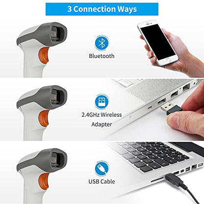 NetumScan Bluetooth 2D Barcode Scanner, 3 in 1 Automatic Wireless QR Barcode Reader USB Image Code Scanner for Store, Warehouse POS, Computer, Tablet, iPad, iPhone, Android - style: 1D & 2D Scanner