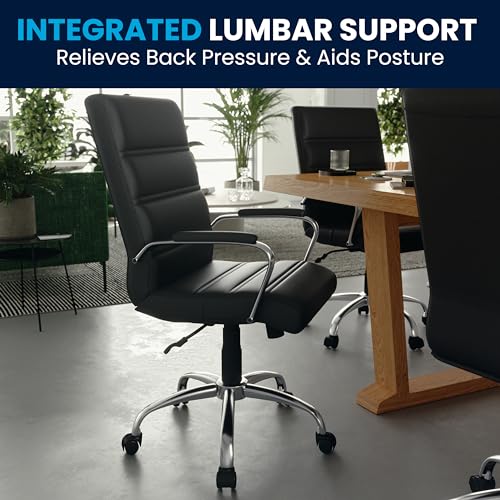 Flash Furniture Mid-Back Black LeatherSoft Executive Swivel Office Chair with Chrome Base and Arms - color: Black Leathersoft/Chrome Frame