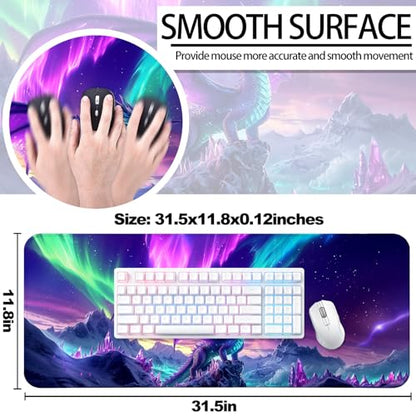 Fantasy Dragon Under Aurora Sky Gaming Desk Mat & Mouse Pad, XL - color: W06