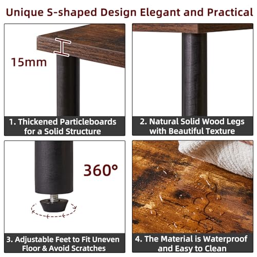 Aibiju Side Table for Bedroom, End Table Small, Mid-Century Modern Nightstand with Open Storage Shelf, Small Table Rustic Brown/Black YD-TM152H - color: Rustic Brown/Black