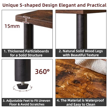 Aibiju Side Table for Bedroom, End Table Small, Mid-Century Modern Nightstand with Open Storage Shelf, Small Table Rustic Brown/Black YD-TM152H - color: Rustic Brown/Black